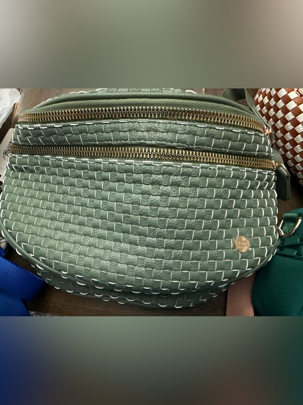 Gold Blush Woven Bum Bag in Olive